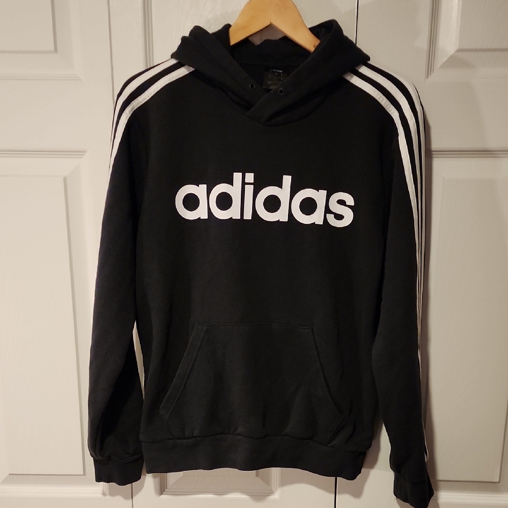 Adidas Black Hoodie with Bold White Logo